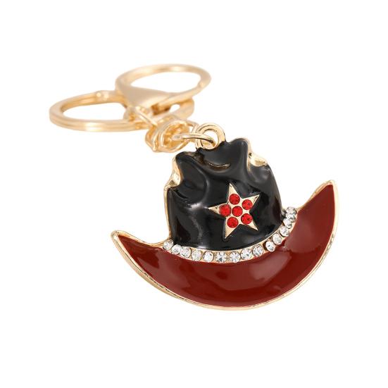 Keychain Pendant Sparkling Rhinestones Five-Pointed Star Pattern Western Style Cowboy Hat Design Key Chain with Lobster Clasp Backpacks Accessory