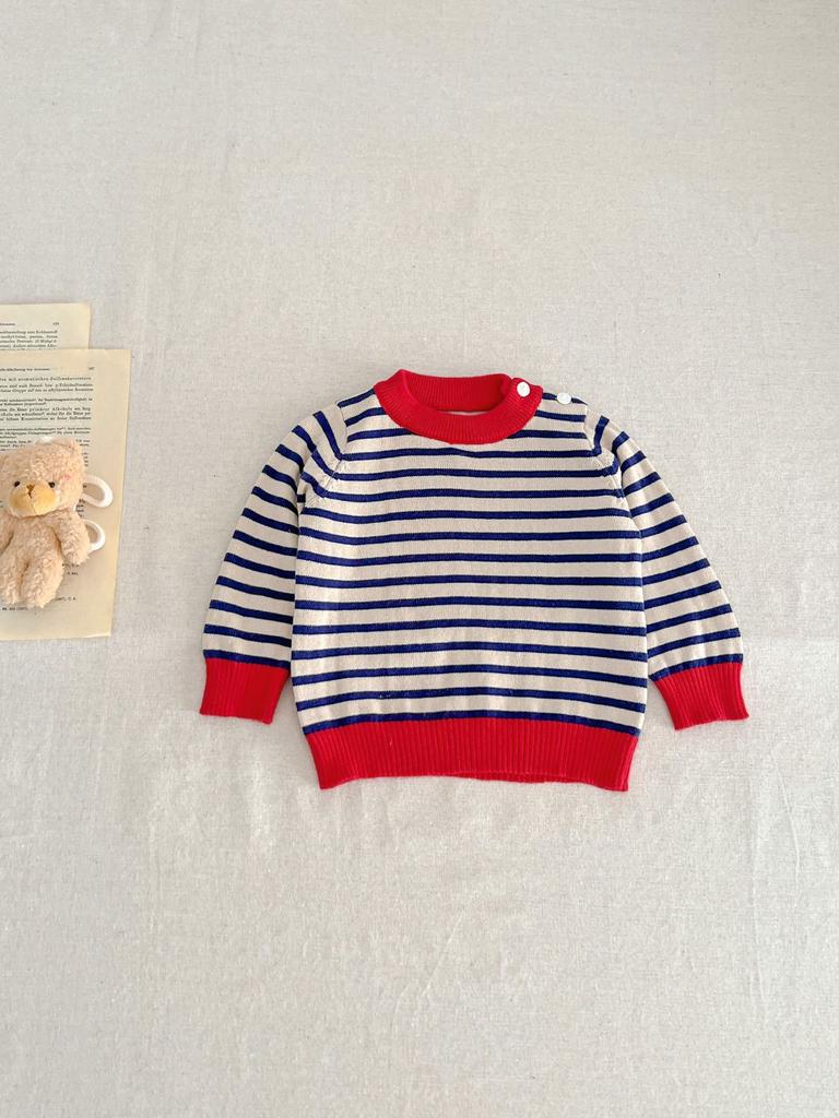 Maglioni per neonati per ragazzo e ragazza, maglione in cotone neonato con scollo tondo a righe e fondo a pois
