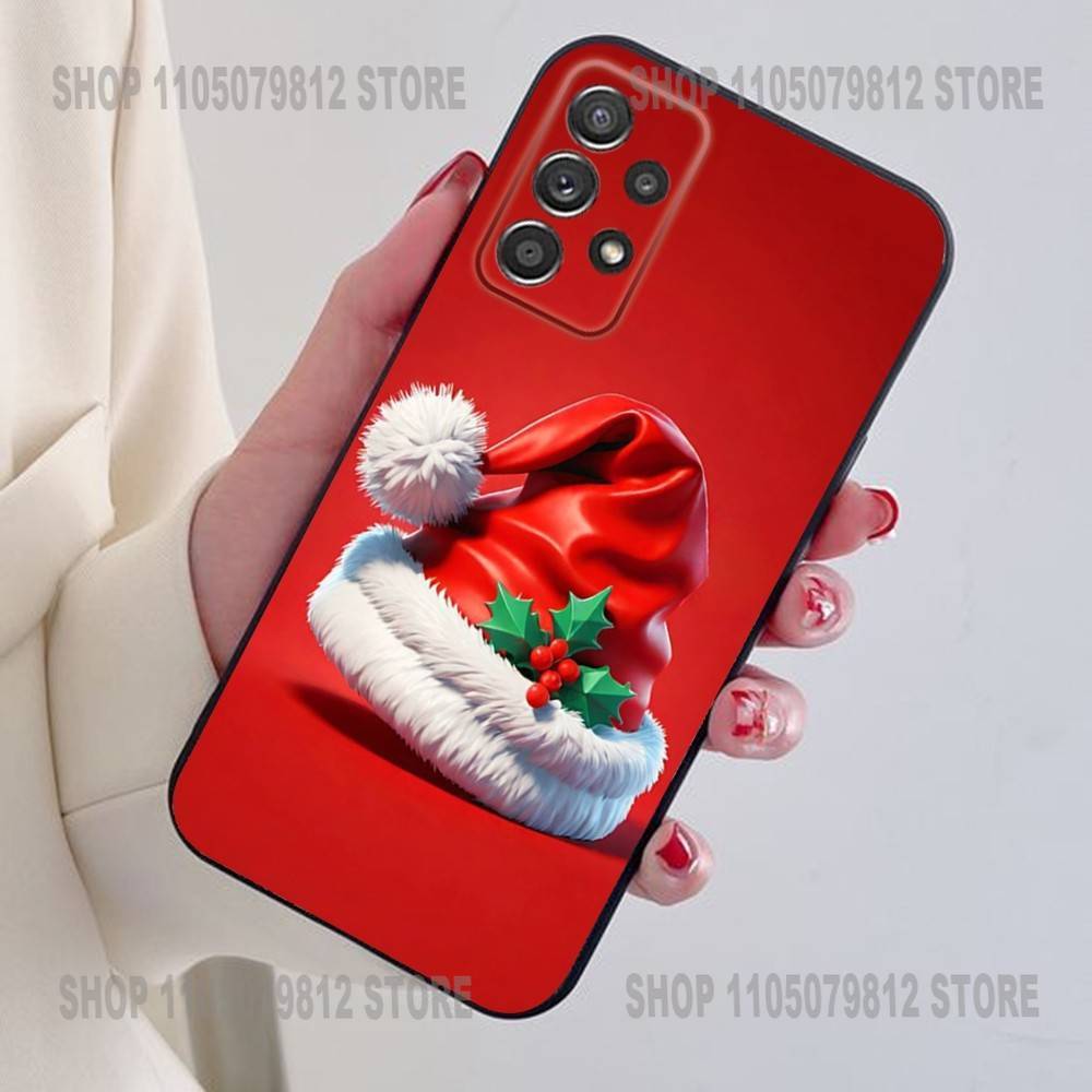 New Year Gift Cartoon Christmas Silicone Phone Case For Samsung S24,21,22,23,30,Ultra,20,Plus,Note,10,9,Black Soft Silicone Case
