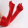 Full Finger Women's Fluffy Gloves 53cm Evening Dress Gloves Fashion Velvet Long Gloves  Party