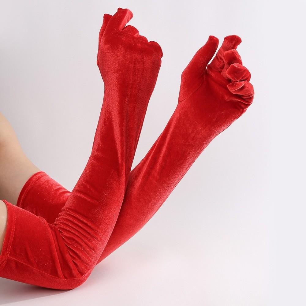 Full Finger Women's Fluffy Gloves 53cm Evening Dress Gloves Fashion Velvet Long Gloves Party