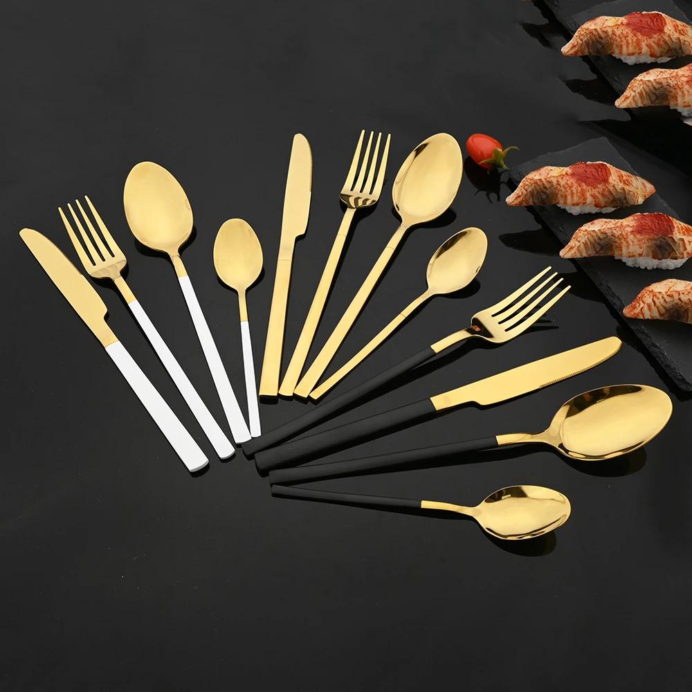 16Pcs Rose Gold Dinnerware Set Knife Fork Coffee Tea Spoon Cutlery Set Stainless Steel Tableware Western Home Kitchen Flatware