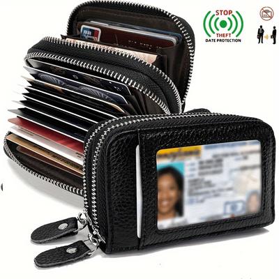 Hot Credit Card Holder Wallet RFID Blocking Small Wallet For Women Double Zipper Wallet With ID Window Gift For Women Coin Wallet