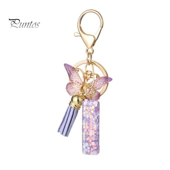 Letter A-Z Key Holder Purple Series Keychain Pendant, Sequins Star Initial Charm Chain with Butterfly Tassel Design, for Bag Purse Backpack Non-fading