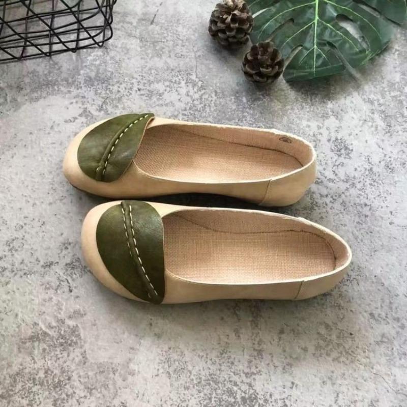 Nuove scarpe singole autunnali in cotone e lino, stile letterario e retrò, con apertura leggera a forma di foglia, punta rotonda, suola morbida, versatili e comode, da donna