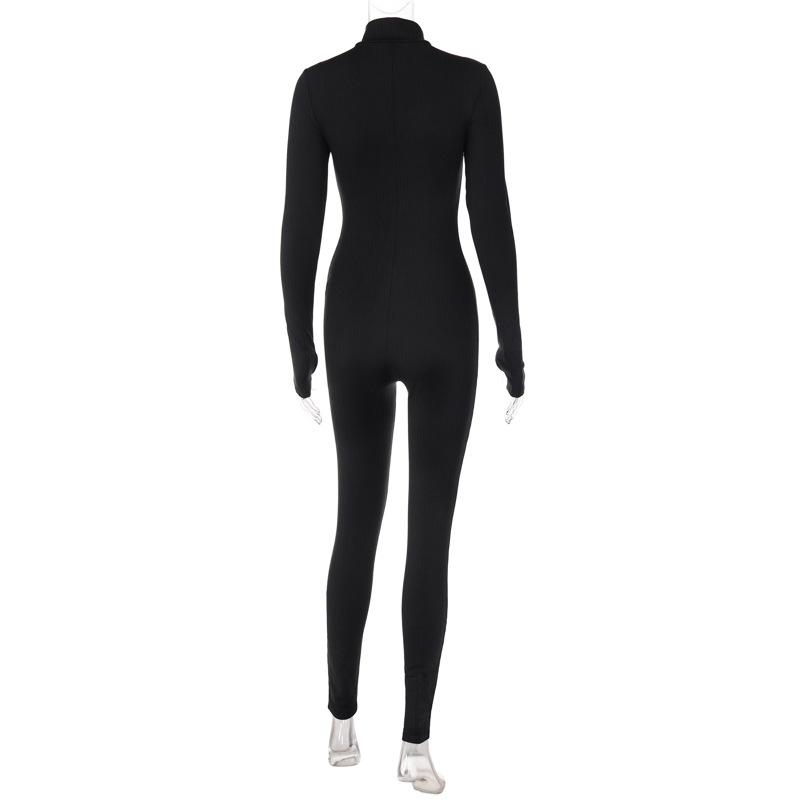 Fitness Outfit Female Casual Sporty Workout Zipper Jumpsuit Women Rompers Long Sleeve Skinny Activity Wear Overalls Tops