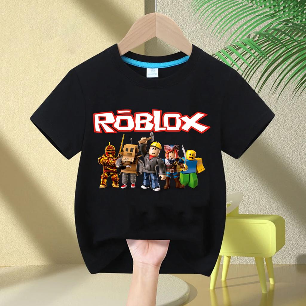 Parent Child Roblox Pure Cotton T-shirt - Short Sleeved Round Neck Cartoon Printed T-shirt Casual