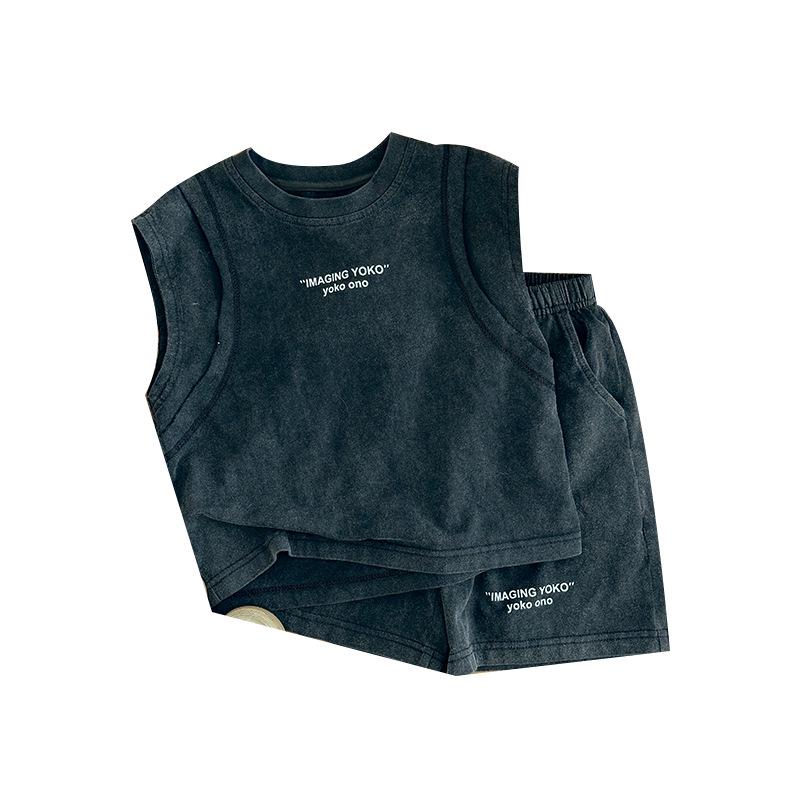Trendy Boys' Sleeveless Suits: Lightweight, Thin Two-Piece Vest and Shorts - Perfect New Summer Fashion for Kids.