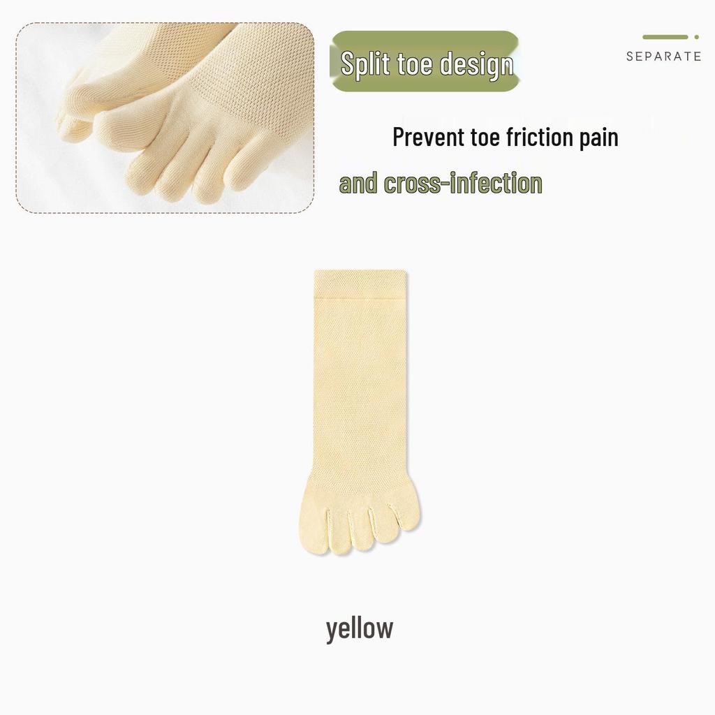 Women's Summer Breathable Cotton Mid-Calf Five-Toe Socks - Antibacterial, Sweat-Absorbent, Mesh Design