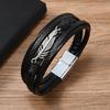 Men's Multi-layer Retro Leather Bracelet with Magnetic Buckle and Leaf Zinc Alloy Charm