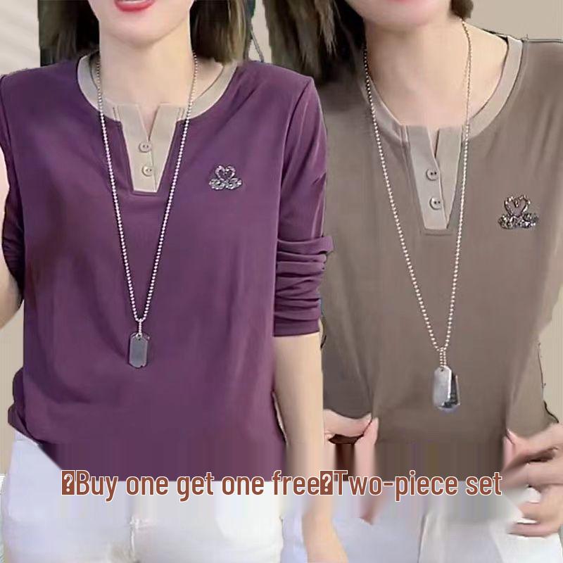 Black Swan V-neck Long-sleeve T-shirt: Slimming, Stylish, and Age-Reducing