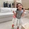 Korean Style Girls' Cartoon Kitty T-shirt & Polka Dot Skirt Set - Cute Summer Two-Piece for Baby Girls.