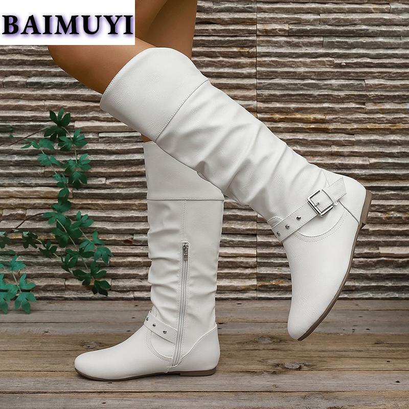 Pantofi Plați Femei Cizme Peste Genunchi Pantofi de Modă Tendință 2025 Iarnă Noi Piele Pliată Cizme Chelsea Fermoar Casual Mers Mujer Botas