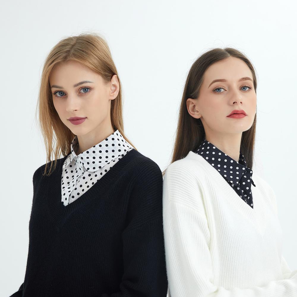 Polka Dots Shirt Detachable Collar Front Tie White Fake Collar Women Stand Detachable Collar Fake Vintage False Blouse Collar