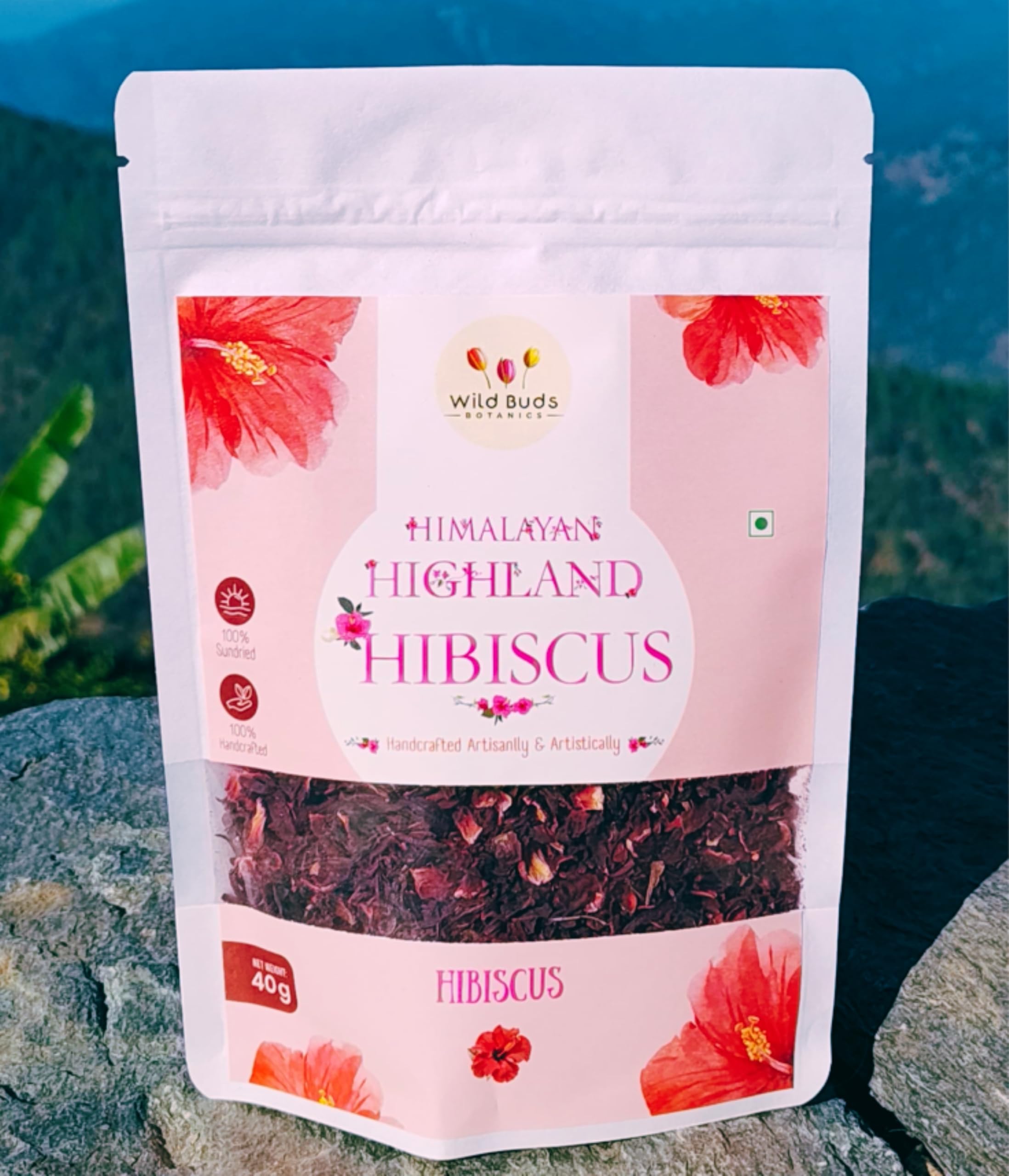 

WILD BUDS BOTANICS - Himalayan Highland Hibiscus Tea (40g) | Artisanal Herbal Infusion | Pure Himalayan Hibiscus Flower | 100% Sun-Dried | 100% H