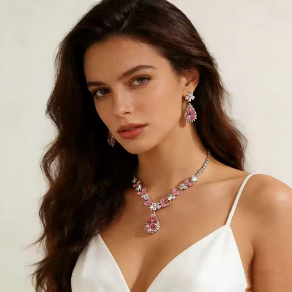 Sparkling Diamond Bridal Necklace & Earrings Set for Wedding and Evening Dress