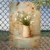 Vintage Metal Wall Poster Teal Rose Teacup 20x30cm Wall Decor