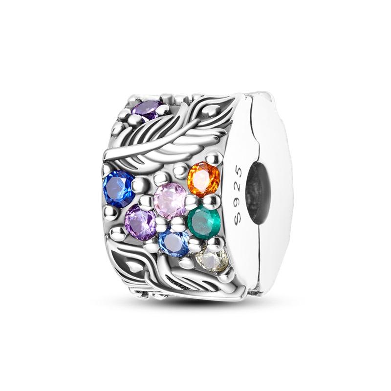 S925 Silver Butterfly Kitten Dog Claw Colorful Zircon Interval Charms Beads Fit Pan Bracelets DIY Jewelry