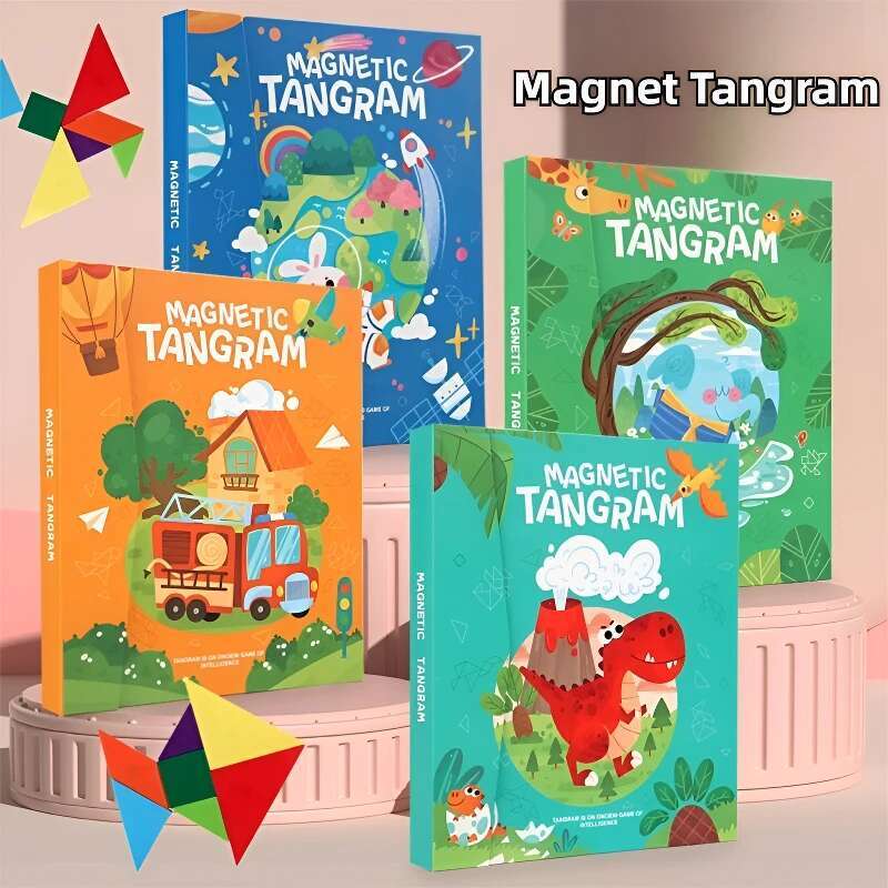 Magnetic Tangram Puzzle Intelligence 3D Geometric Shape Jigsaw Puzzle Board Game Montessori Educational Toys for Children Gift