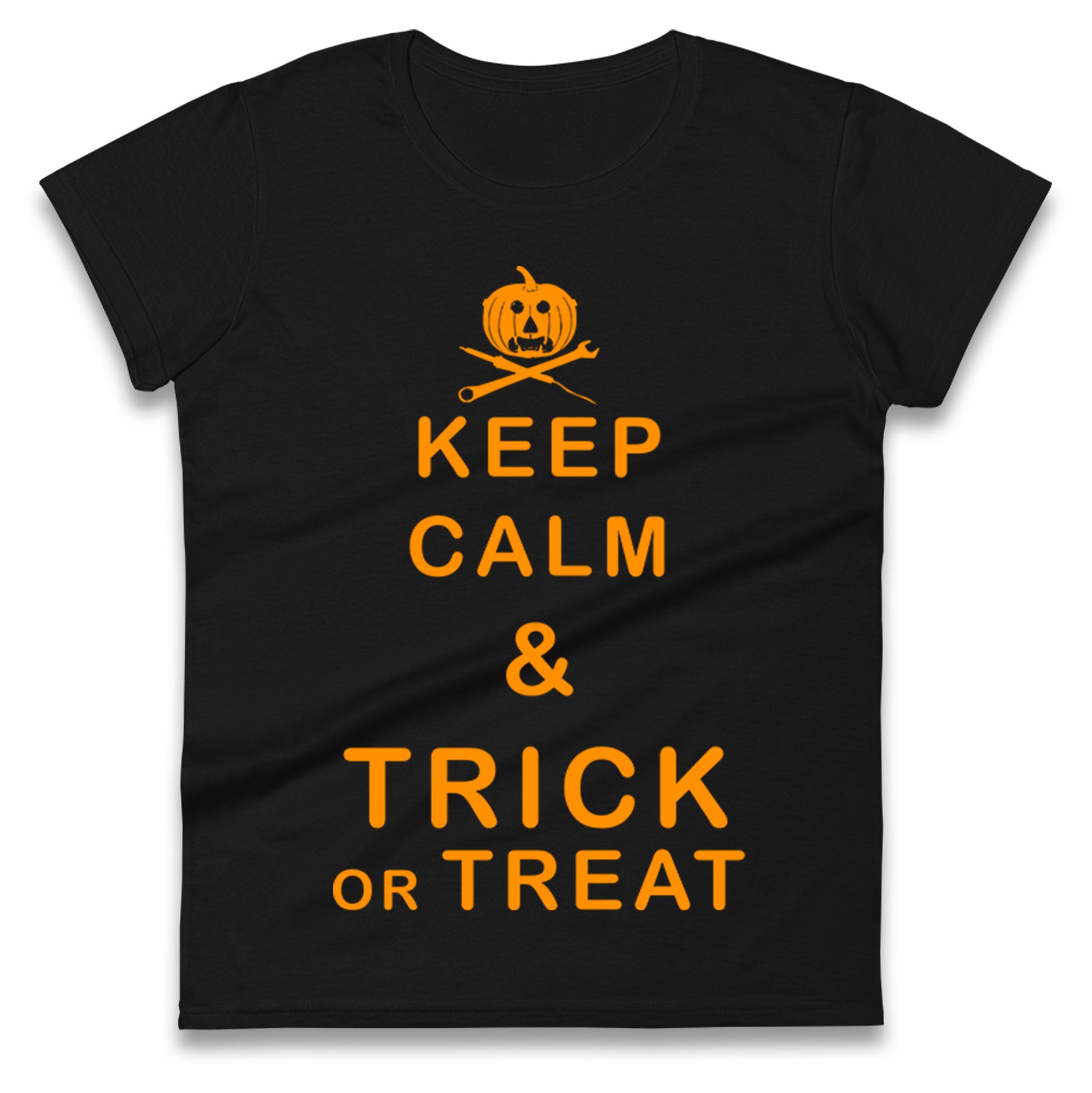 

Keep Calm And Trick Or Treat Halloween Womens T Shirt Mens Tops Tees Unisex XL