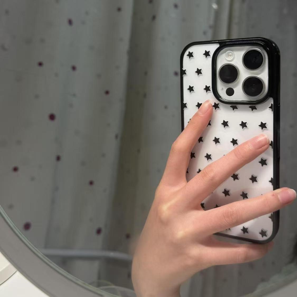 

Black Frame with Black Stars for 17 Pro Max, Acrylic for 16 High-End, 15 Pro, 14/13 Simple iPhone 16 Pro Max
