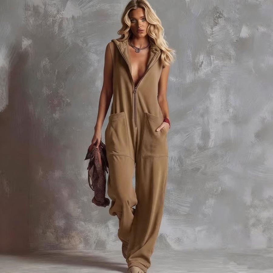 Neuer Damen Retro Hoodie V-Ausschnitt Reißverschluss Overall