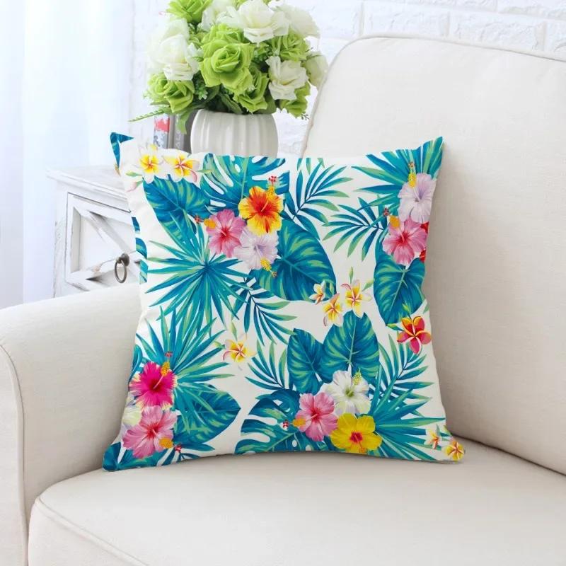 Luxury Home Decor Pillowcase Tropical Rainforest Plant Flower Coconut Print Office Sofa Car Cushion Cover