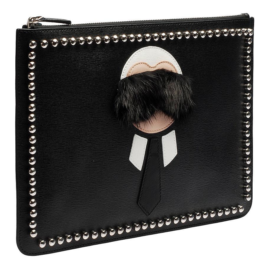 Fendi Zipper Closure Genuine Leather Clutch Men Clutch Black 7N0078-52P-F057A