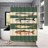 Vintage Fisch Illustration Duschvorhang Nautische Streifen Wissenschaftliches Diagramm Meeresleben Badezimmer Dekor Wasserdicht Retro Bad
