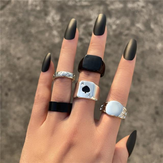 6pcs Vintage Gothic Butterfly Angle Flower Multi Element Ring Set For Women Men Retro Personality Finger Ring Gifts