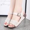 Women Beige Wedge Chunky Sandals Casual Brown Height Increase Platform Sandals for Mother Over Sized