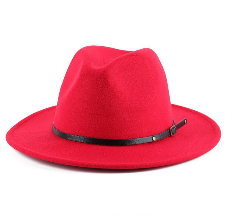 Wide Brim Belt Buckle Felt Fedora Hat 