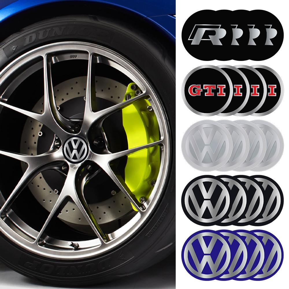 T28For Volkswagen Golf 6 R GTI Touareg Jetta GTD Polo Tiguan Touran 4pcs 56/60/65mm Car Wheel Center Cap Badge Sticker Center Cover