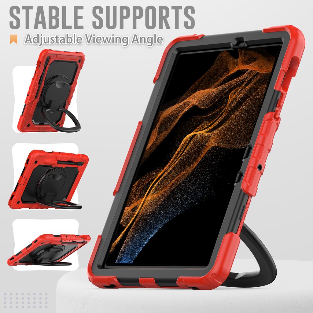 Stand Armor Case Universal For Galaxy Tab S8 S7 11" SM-X700 706 SM-T870 T875 T876 With Rotating Handle Grip Cover Shoulder Strap