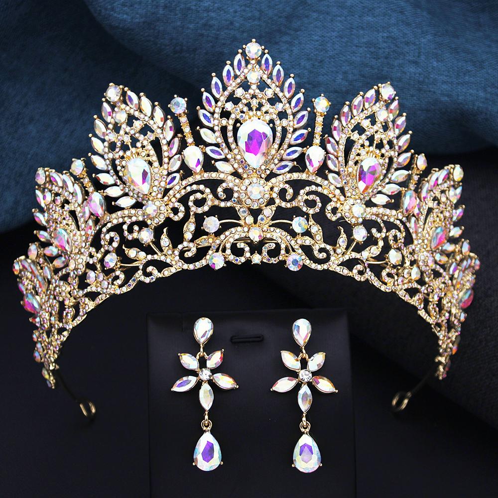

Luxury Bridal Crown Tiaras and Earrings Set for Women Party Wedding Birthday Pageant Head Jewelry Set Accessories