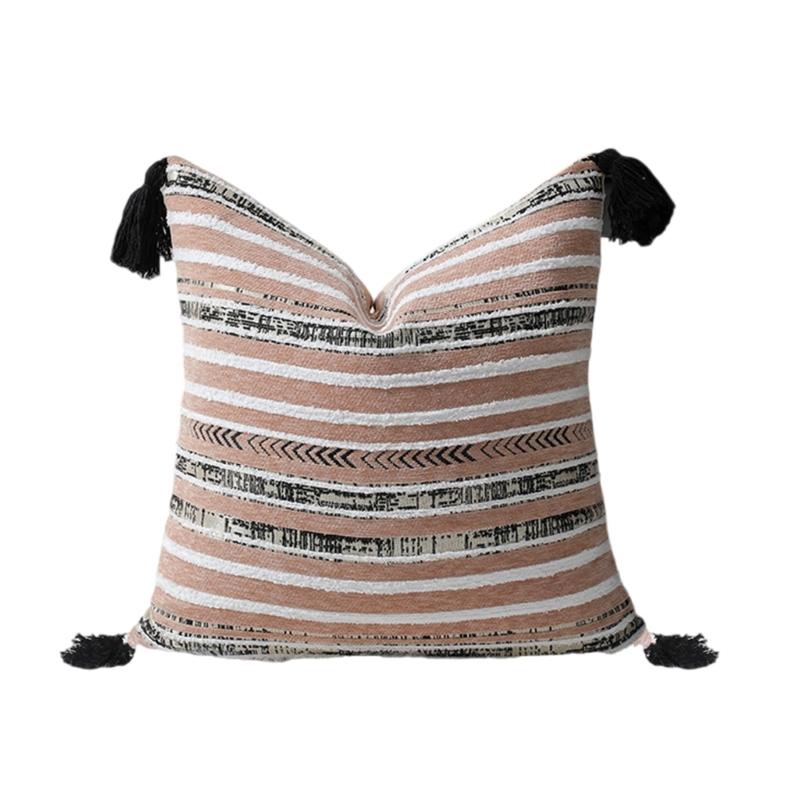 

Bohemians Elegances Chenilles Jacquard Stripeds Cushions Cover with Soft Tassels for Sofa and Bedroom Enhancement хаки