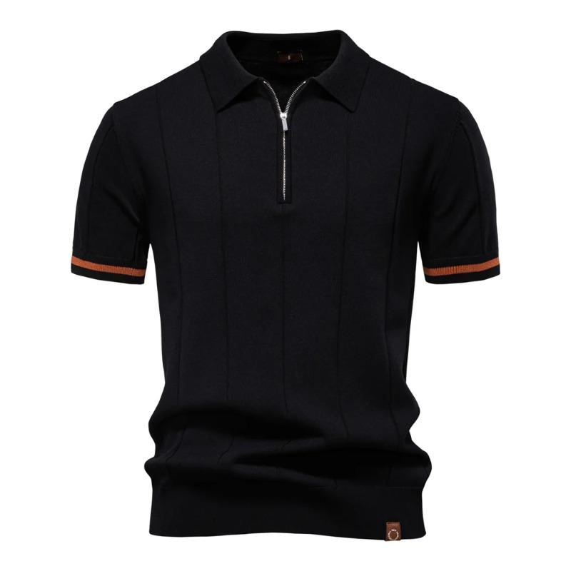 Herren Unifarbenes Sport-Reißverschluss-Polohemd Athletische Soziale Poloshirts Herren Büro Slim Fit