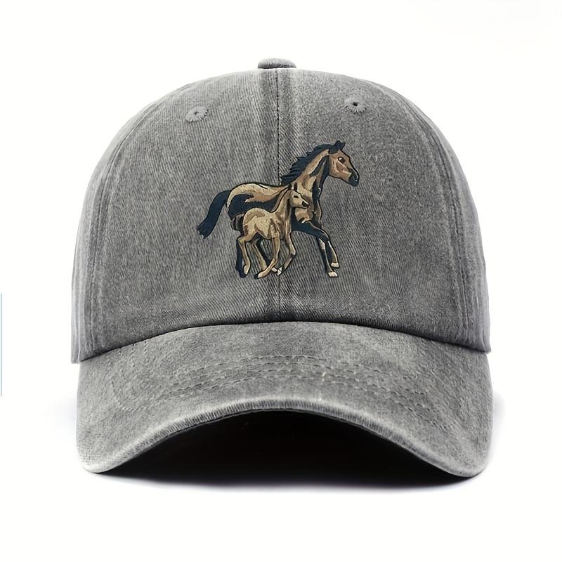 Horse and Foal Running Print Vintage Baseball Cap Distressed Casual Adjustable Hat for Men Women