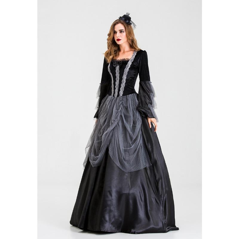 

Новое черное платье королевы тайн на Хэллоуин, великолепный костюм вампира, костюм для выпускного вечера XXL