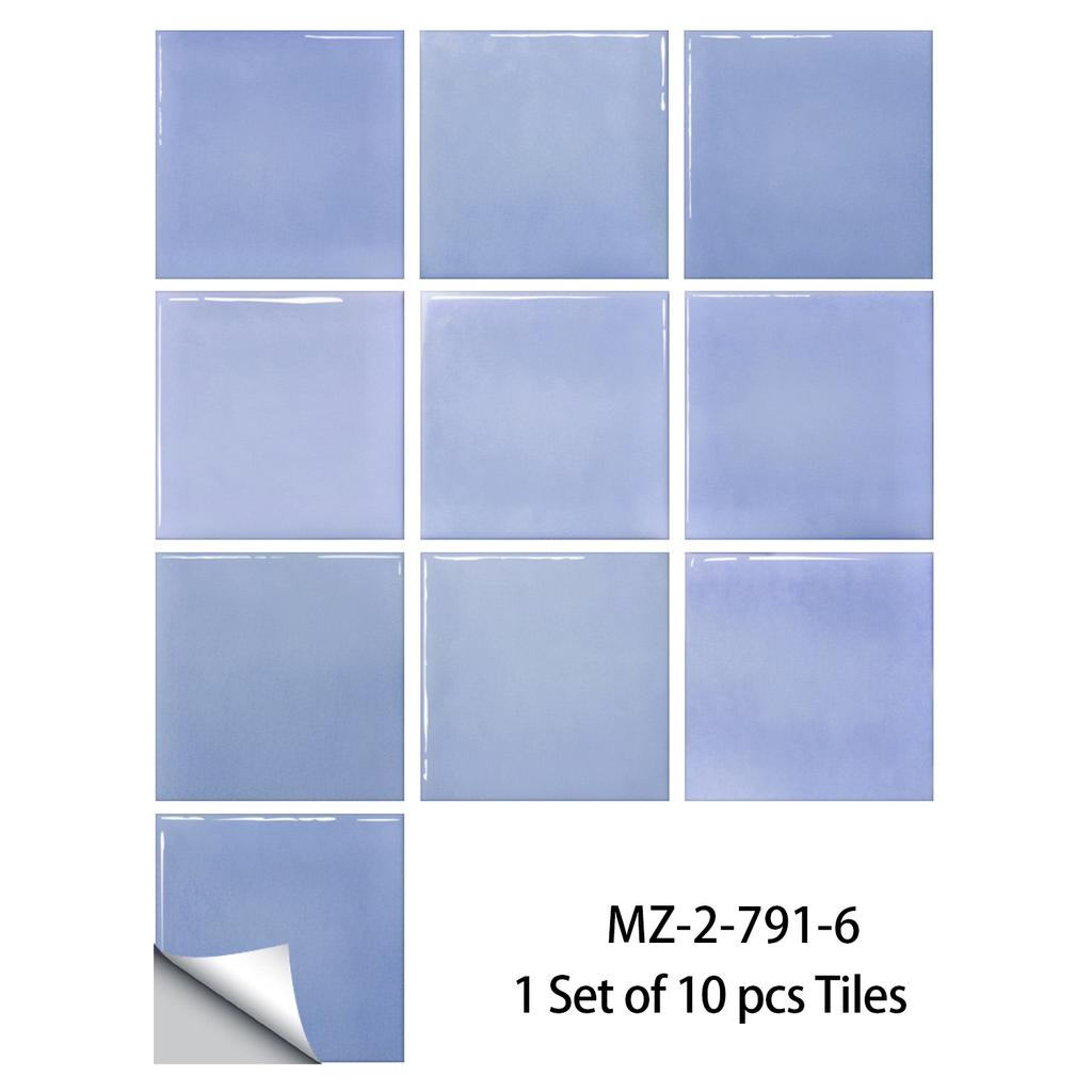 10Pcs Modern Macaron Color Tile Stickers - Waterproof Self-Adhesive PVC Wall Decals - Glossy Crystal Surface Mural for Kitchen Bathroom DIY Decor
