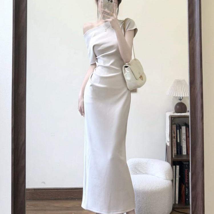 French Plus Size One-Shoulder Bodycon Summer Dress
