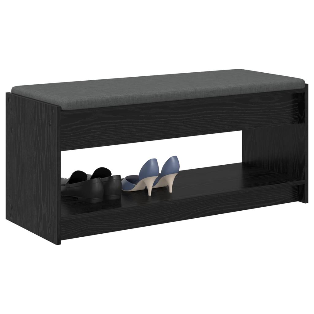 Hall Bench with Cushion and Shelf Black Oak 103 X 38 X 45 Cm