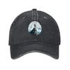 Mountain Peak Explorer Woven Canvas Washed Baseball Cap with Circular Landscape Patch for Outdoor Adventures and Nature Lovers
