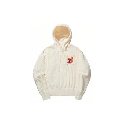Li Ning Daily Prosperity Series Fleece Lined Spliced Pullover Hoodie Women Hoodies Off-White AWDU332-1