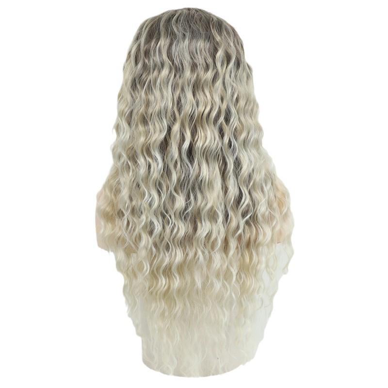 European American Wigs Women African Small Curl Long Chemical Fiber Headgear Gray Gold Partial Wig