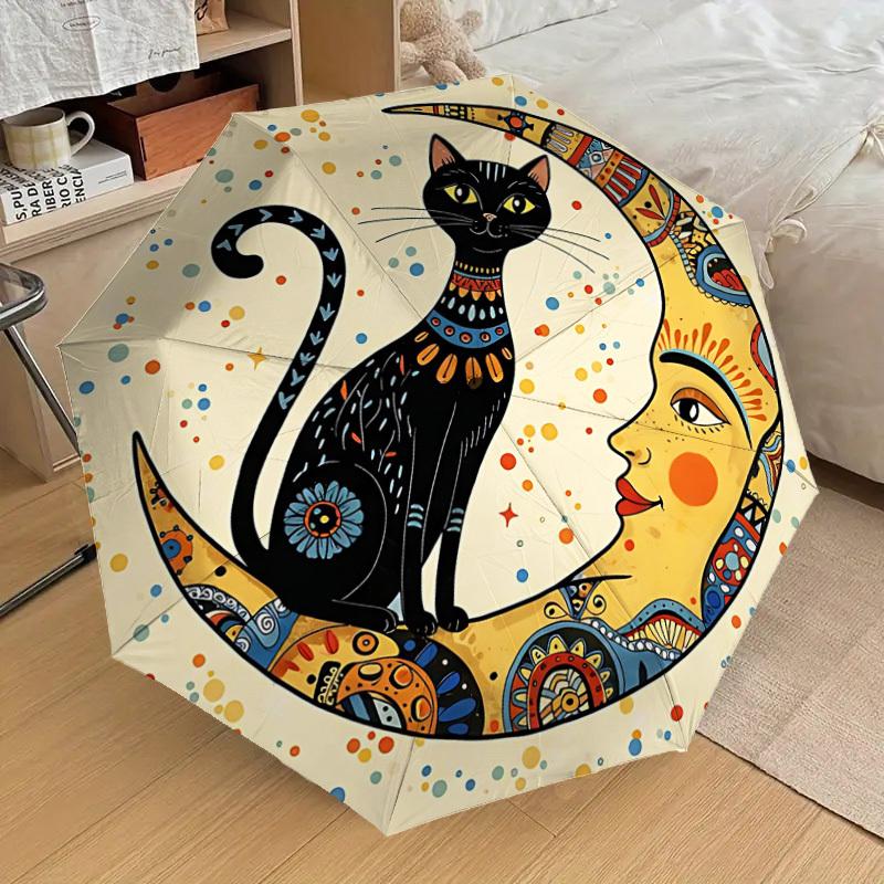 1PC Moon Cat Automatic Folding Umbrella - Compact 8-Rib Design, Durable Plastic & Iron, Lightweight for Outdoor Daily Use, Festive Gift067