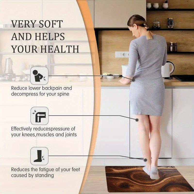 1Pcs Anti Fatigue Kitchen Rugs,  Luxury Wood Grain Print Waterproof Non-Slip Thick Cushioned Kitchen Mat Heavy Duty Comfort Standing Mat for Kitchen