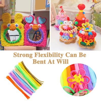 100Pcs Kids Pipe Cleaners Set Assorted Colors Long Fuzzy DIY Art Craft Flexible Preschool Education Children Chenille Stems Educational Toys Gift