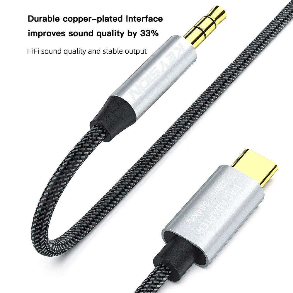 KEYSION HIFI DAC Earphone Amplifier USB Type C To AUX Male Speaker Audio Adapter Car AUX Converter