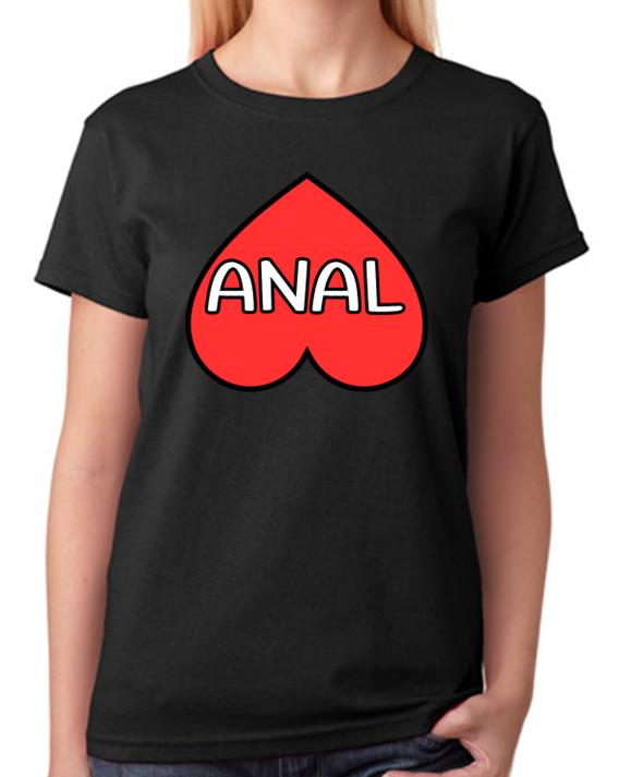 Anal Heart Bum Graphic Funny Rude Humour Ladies T-Shirt Bold I Love Anal Tee L